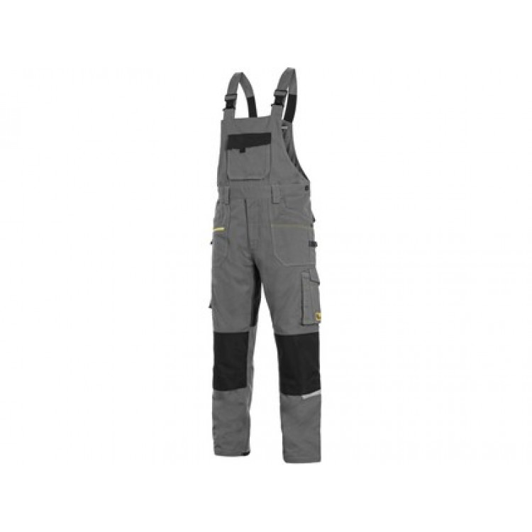Pánske montérkové nohavice s náprsenkou CXS STRETCH, šedo-čierna